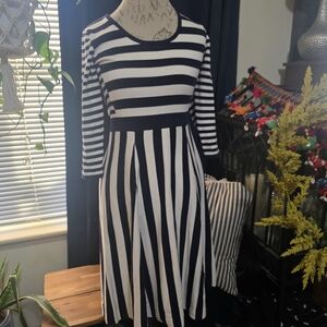 Boden Dark Navy & White Striped Midi Fit-and-Flare Dress Gorgeous
